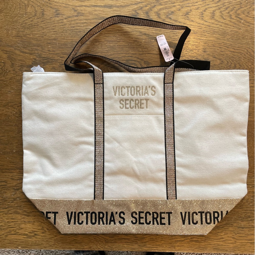 Victoria’s Secret Gold Glitter Weekender Tote Bag NWT